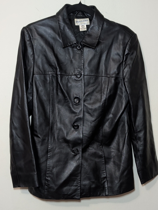 Pendleton Jackets & Blazers - Pendleton Vintage Black Leather Jacket Button Front Collared Women's Size M